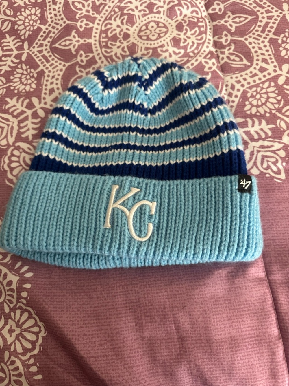 47 Brand KC Royals Light Blue & Navy Striped Kids Knit Beanie